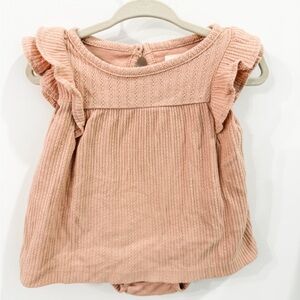 Little Planet- Baby Girl- Peach Knit Ruffle Sleeve Romper